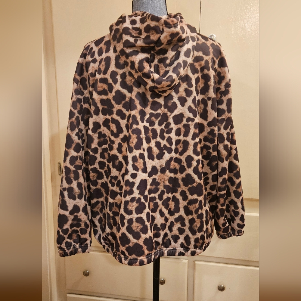 Leopard Print Zip-Up Hoodie Jacket | Plush Lined | Size 1XL - Picture 2 of 7